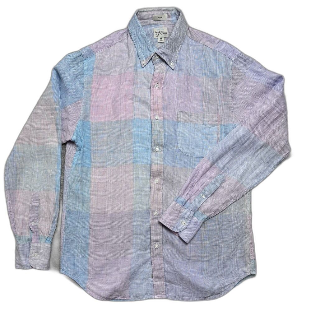 J Crew Mens M Baird McNutt 100% Irish Linen Button Down Shirt Slim Fit Coastal